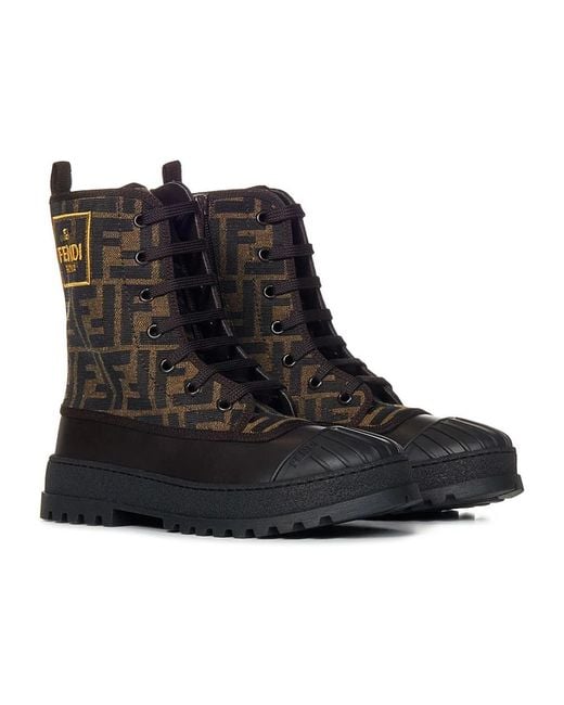 Fendi Brown Lace-Up Boots