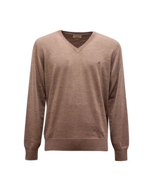 Brooksfield V-Ausschnitt Wollpullover Made in Brown für Herren