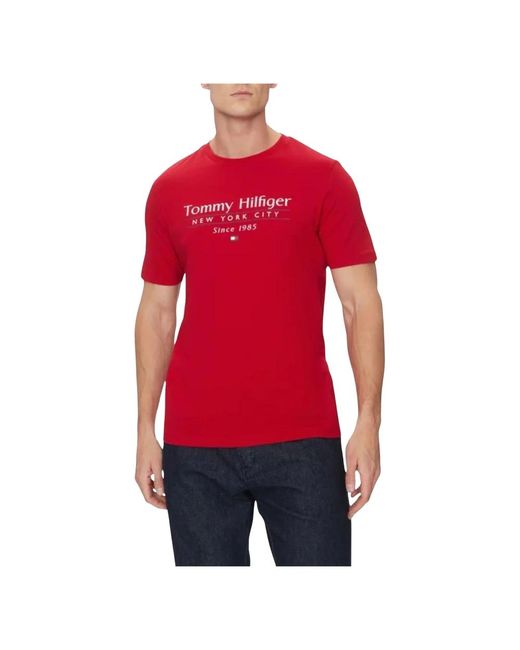 Tommy Hilfiger Rotes Center Stack Tee in Red für Herren