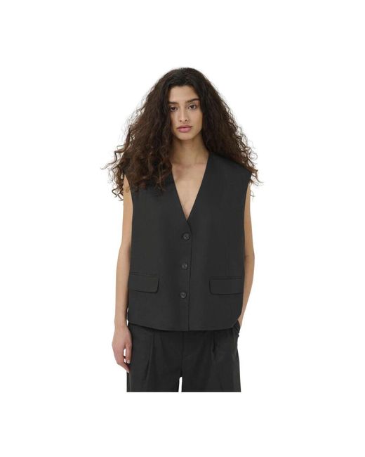 Gestuz Black Schwarze Leinenweste Bluse