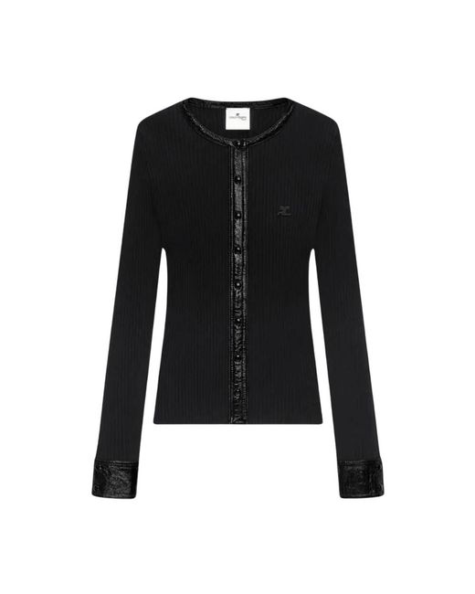 Courreges Contrasterende Ribgebreide Cardigan Met Vinyl in het Black
