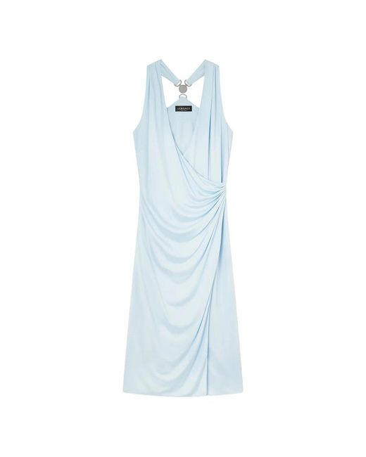 Versace Kleedjes ,Blauw ,Viscose-Jersey Midi Jurk in het Blue
