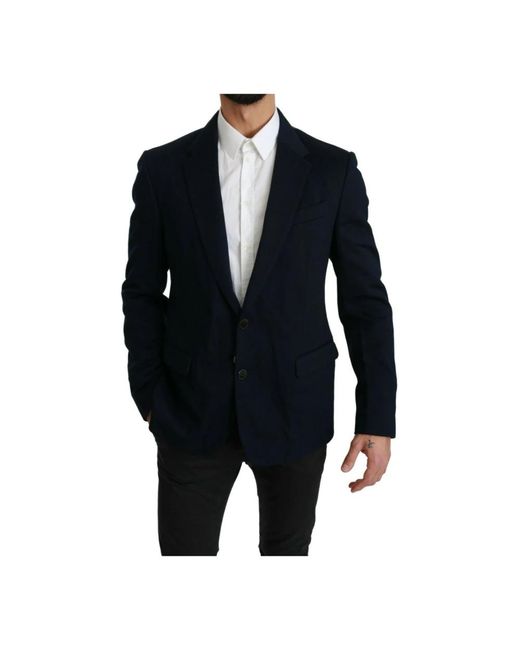 Dolce & Gabbana Blauer fester Baumwoll-Seiden-Stretch-Jacken-Blazer in Blue für Herren