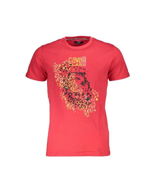 Roberto Cavalli Leopard Print Statement Tee in het Pink voor heren