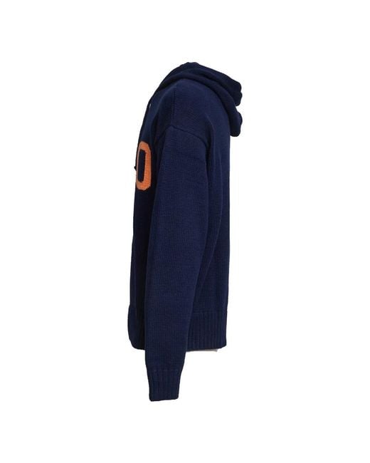 Polo Ralph Lauren Blue Polo Intarsia Cotton Hooded Sweater for men