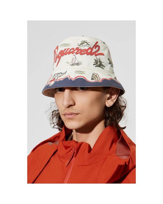 DSquared² Red Hats for men