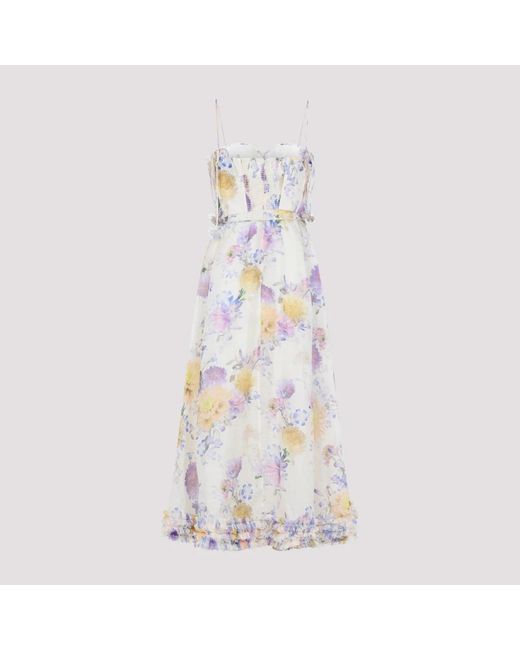 Zimmermann White Cream Dahlia Linen Luna Riffle Midi Dress