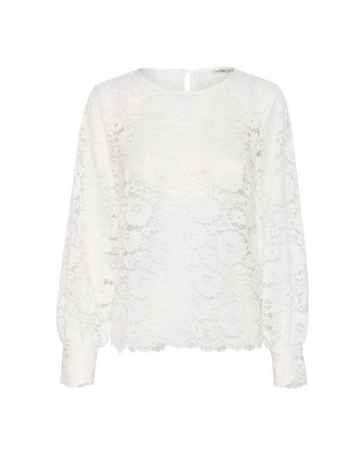 Cream Overhemden ,Wit ,Kanten Blouse Met Pofmouwen in het White