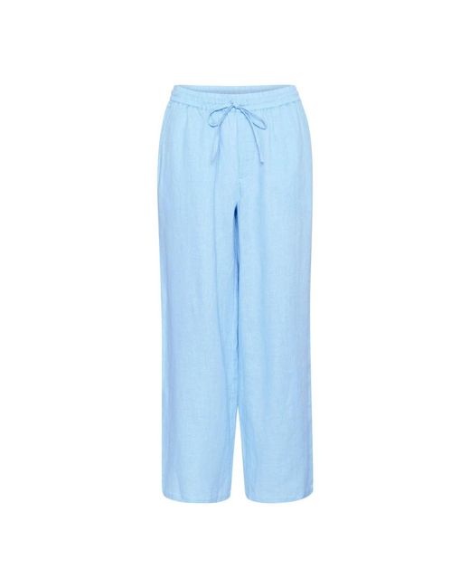 Cream Blue Wide Trousers
