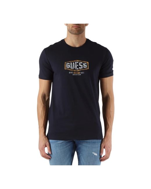 T-shirt slim fit in cotone stretch con logo di Guess in Black da Uomo