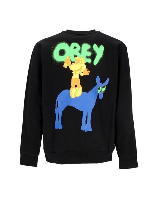 Obey Hoodies & Sweatvesten ,Zwart ,Katoen Lichte Crewneck Sweatshirt Zwart Frans Terry in het Black voor heren