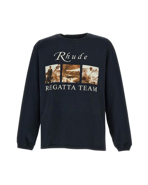 Rhude Tops ,Zwart ,Katoen Long Sleeve Jersey T-Shirt in het Blue voor heren