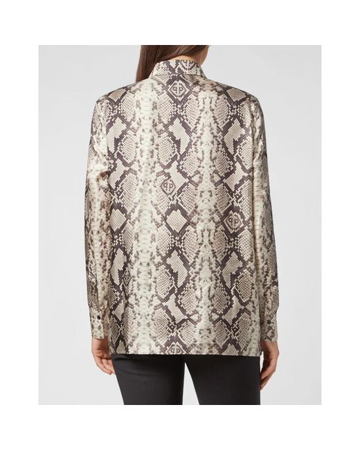 Philipp Plein Silk Python Print Shirt in het Brown