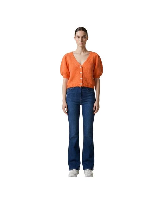 American Dreams Truien & Vesten ,Oranje ,Wol V-Hals Cardigan Met Knopen in het Orange