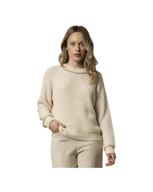 Kocca Trui Met Juweelbezette Lange Mouwen in het Natural