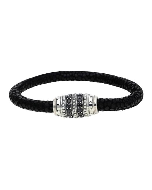 Bracciale in pelle nero/argento con accenti di zirconi di Thomas Sabo in Black da Uomo