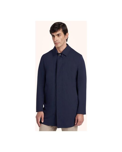 Kiton Navy linen trench coat in Blue für Herren