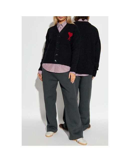 AMI Truien & Vesten ,Zwart ,Wol Wollen Vest Met Logo in het Blue