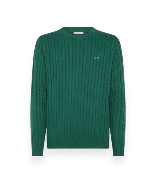 Round-Neck Knitwear di Sun 68 in Green da Uomo