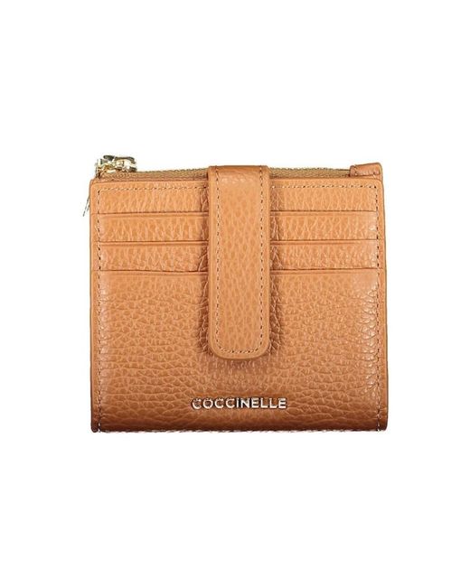 Coccinelle Accessoires ,Bruin ,Leer Metallic Soft Mini Wallet in het Brown