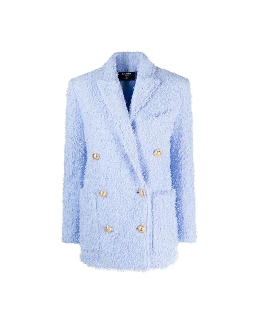 Balmain Jassen ,Blauw ,Tweed Blauwe Tweed Casual Blazer in het Blue