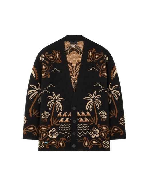 Alanui Truien & Vesten ,Veelkleurig ,Katoen Zwarte Palmboom Intarsia Gebreide Trui in het Black voor heren