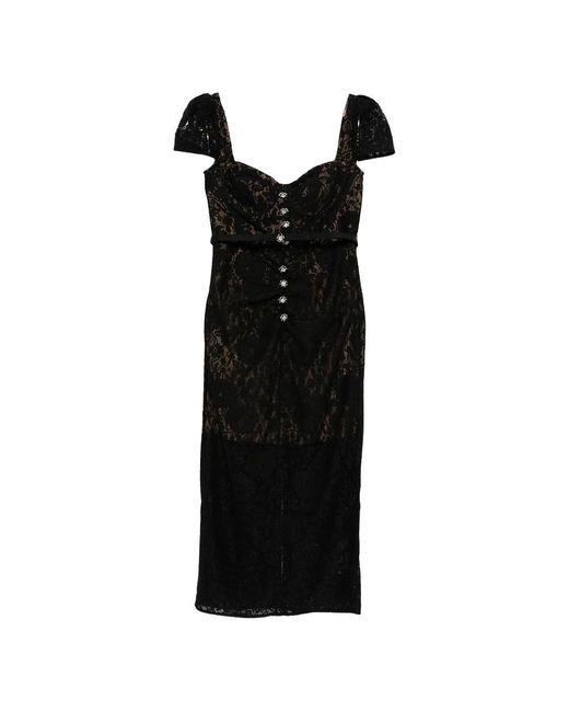 Self-Portrait Kleedjes ,Zwart ,Katoen Lace Button Midi Jurk in het Black