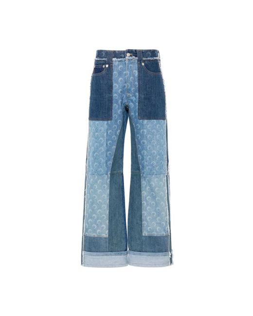 MARINE SERRE Blue Blaue wide leg jeans für frauen