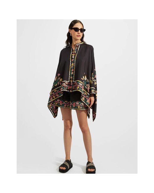 LaDoubleJ Korte Broeken ,Zwart ,Katoen Floral Border Pull-Up Shorts in het Black