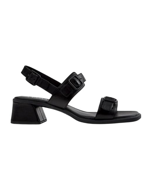 Camper Black Schwarze Lederblockabsatz Sandalen