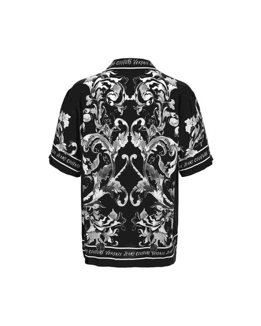 Versace Jeans Couture Schwarzer Barockdruck Kurzarm Pullover in Black für Herren