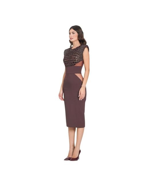 Elisabetta Franchi Bordeaux Midi Jurk Met Gestructureerde Schouders in het Red