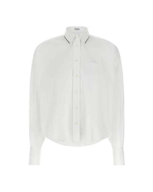 Brunello Cucinelli Monili Kraag Poplin Shirt in het White