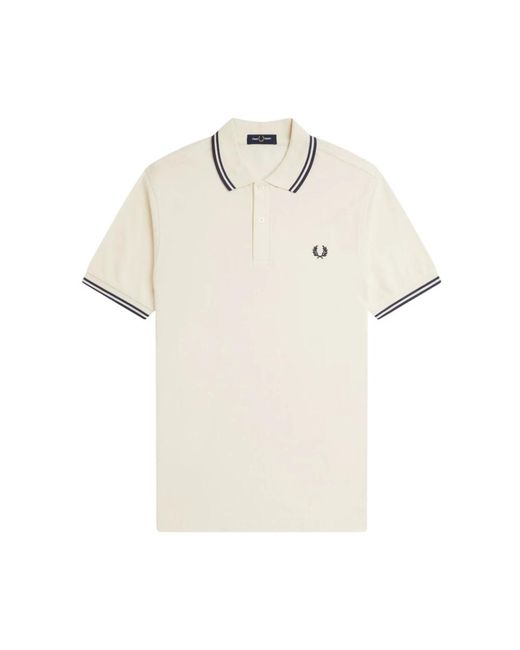 Fred Perry Tops ,Katoen Double Stripe Polo Shirt in het Natural voor heren