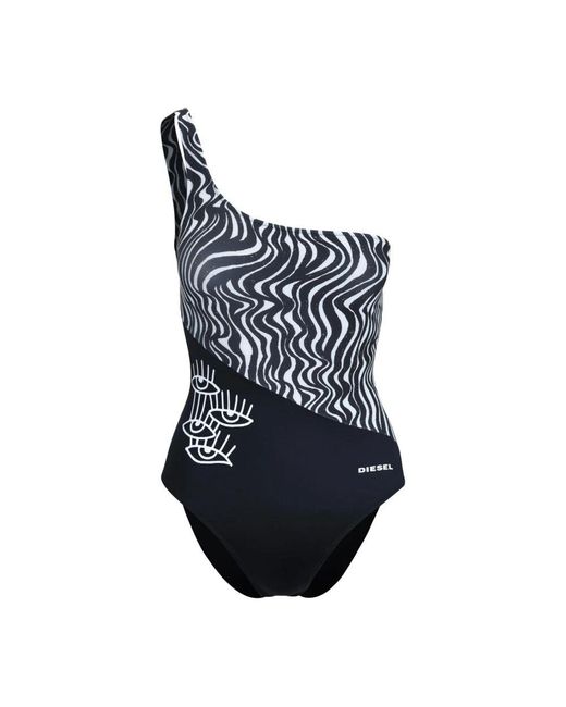 DIESEL Blue Zebra print one-shoulder swimsuit