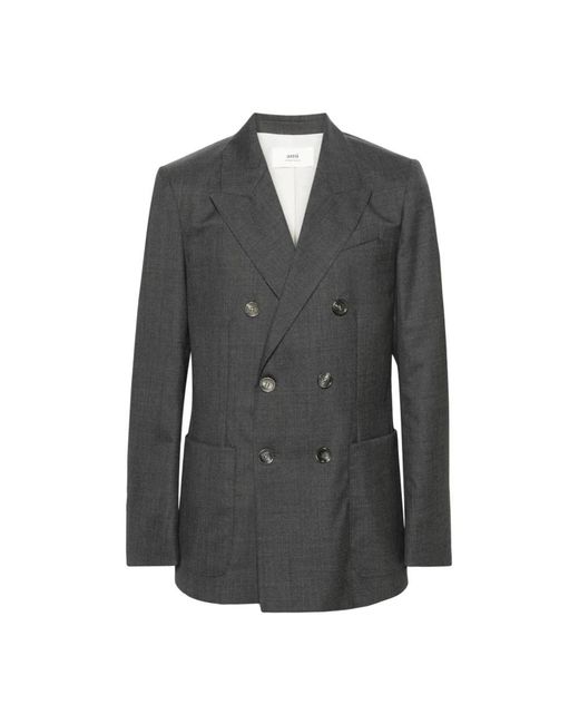 AMI Jassen ,Grijs ,Wol Dubbelrijige Blazer in het Black voor heren