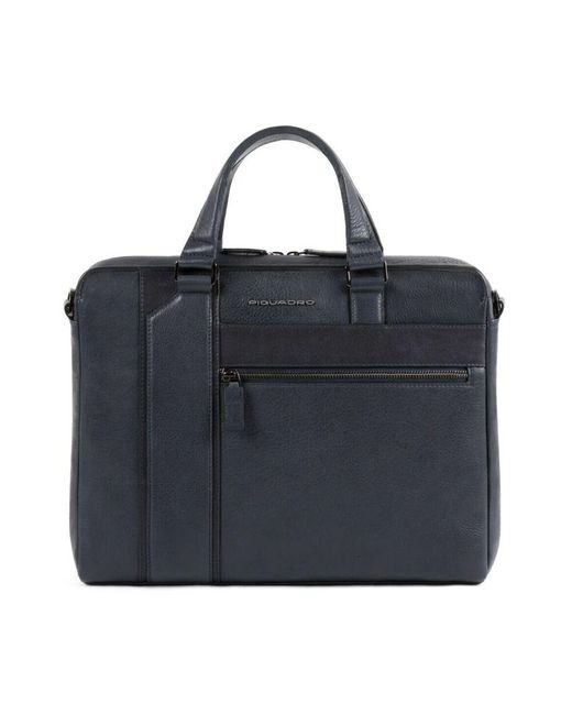 Piquadro Blaue Leder-Laptoptasche Kobe in Blue für Herren