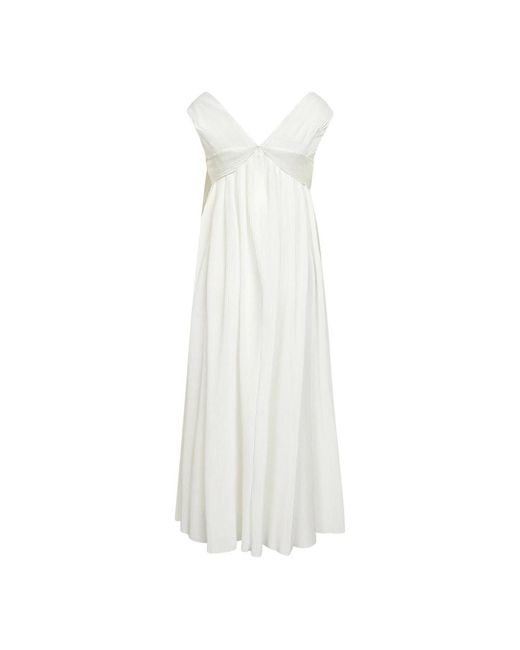 Co. Kleedjes ,Wit ,Polyester Plissé Fabric Long Dress in het White
