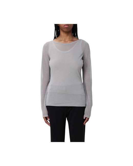 Pinko Gray Graues Boot-Ausschnitt Langarm-Top