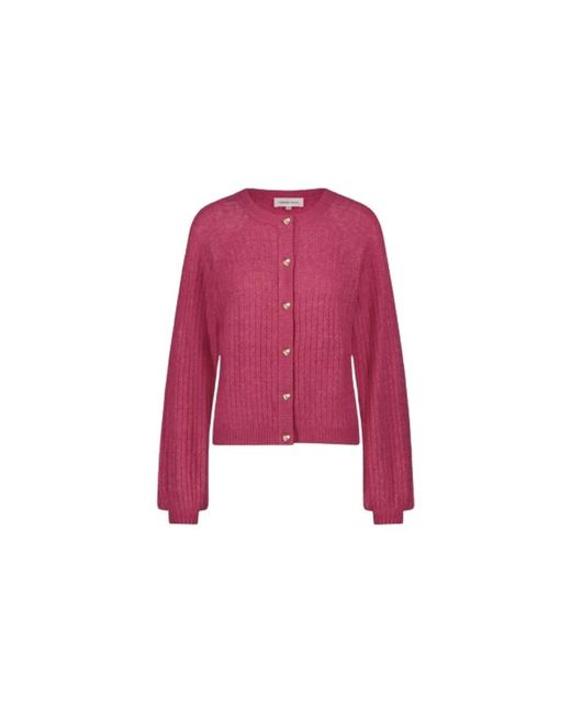 FABIENNE CHAPOT Truien & Vesten ,Roze ,Katoen Luxueus Gedraaid Vest Met Hartvormige Knopen in het Red