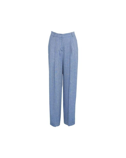Kaos Blue Blaue Leinen Plissierte Weite Beinhose