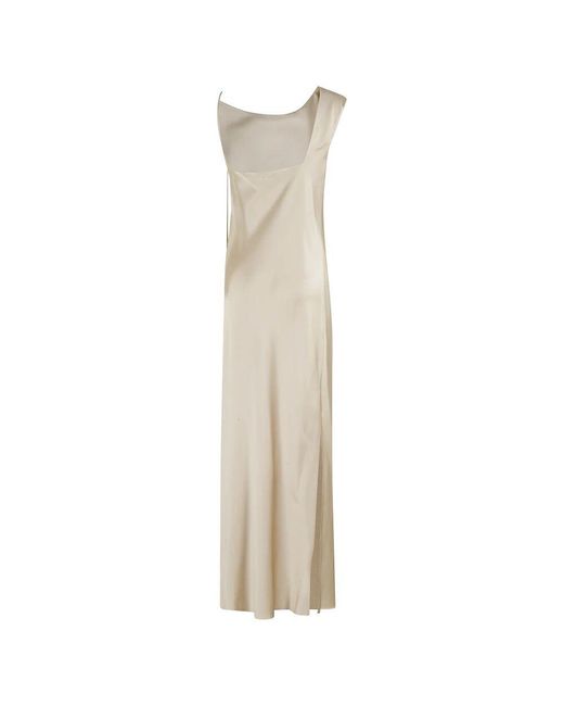 Alysi Natural Cremefarbenes Satin Asymmetrisches Kleid