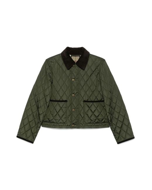 Burberry Green Grüne steppjacke mit cordkragen