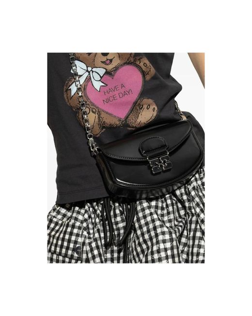 Ganni Zwarte Halvemaan Ketting Klem Tas in het Black