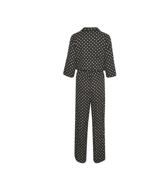 Kaffe Jumpsuits & Playsuits ,Zwart ,Zwart Stropdas/Punt Jumpsuit Met ¾ Mouwen in het Black