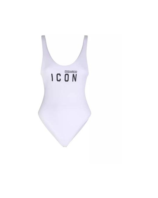 DSquared² Badmode ,Wit Logo One-Piece Badpak in het White