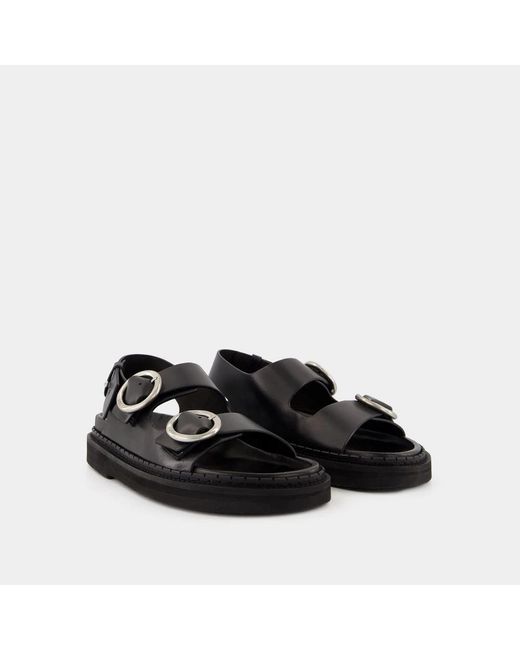 AMI Schoenen ,Zwart ,Wol Zwarte Leren Sandalen in het Black