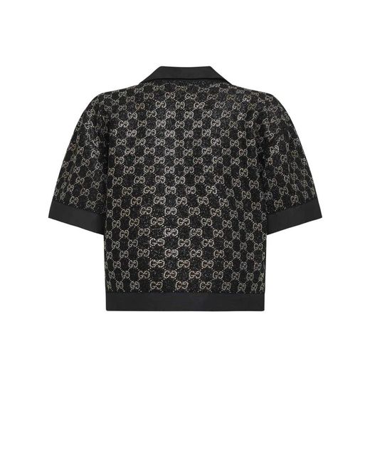 Gucci Tops ,Zwart ,Katoen Gg Crystal Chenille T-Shirt in het Black
