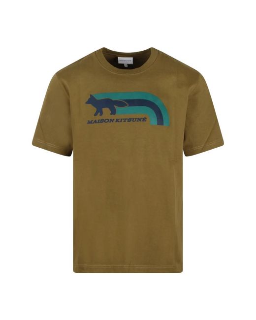 T-shirt in cotone con stampa flash fox di Maison Kitsuné in Green da Uomo