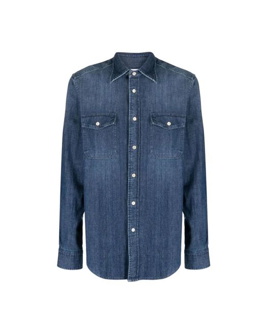 Boglioli Overhemden ,Blauw ,Denim Blauw Denim Overhemd Met Knoopsluiting in het Blue voor heren
